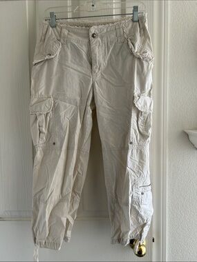 Boston Proper. Cropped Cream Cargo Jogger Pants